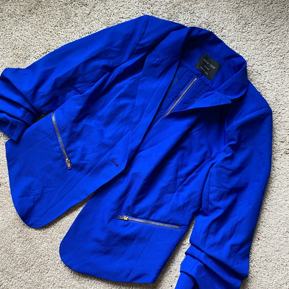 Vibrant Blue Blazer with Zipper Details
